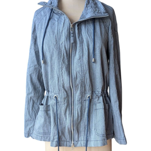 Lafayette 148 Striped Lightweight Jacket Cinch Waist Women's Sz 10 Sailor Chic - Picture 1 of 12